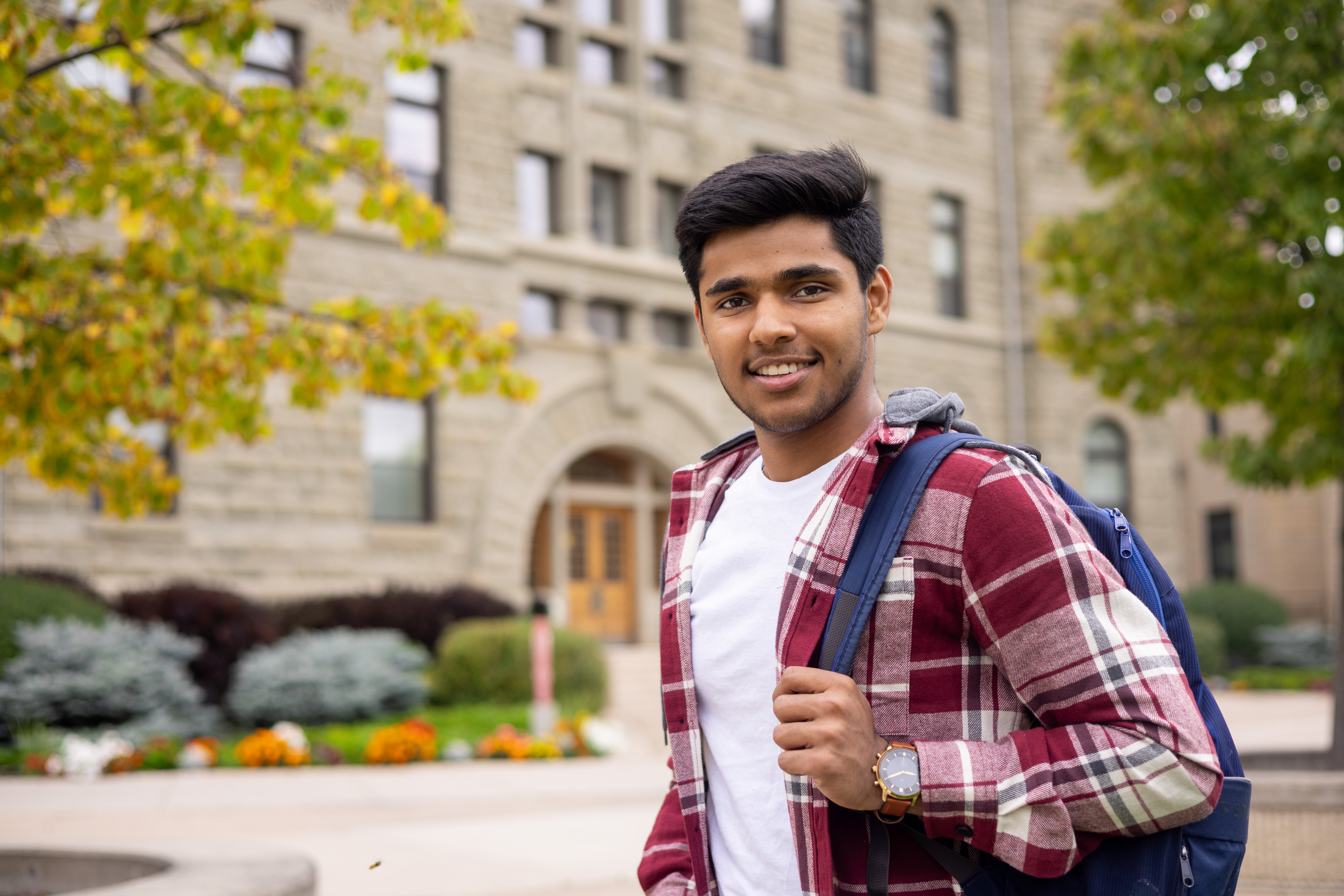 student outside wesley hall
