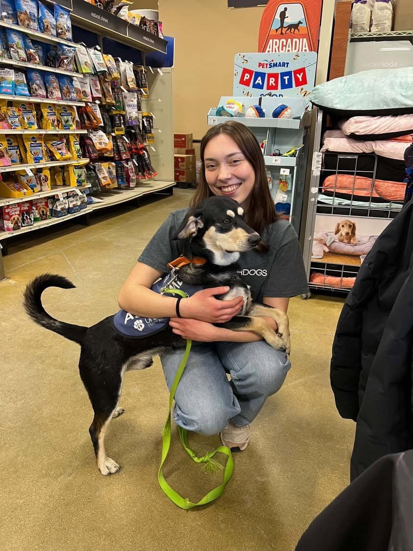 Esme with a rescue dog